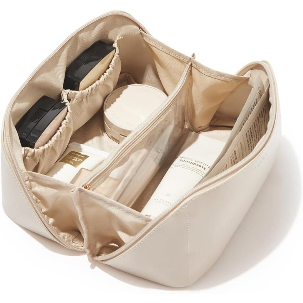 Women White Large Capacity Cosmetic Travel Makeup Waterproof Portable Pouch Bag